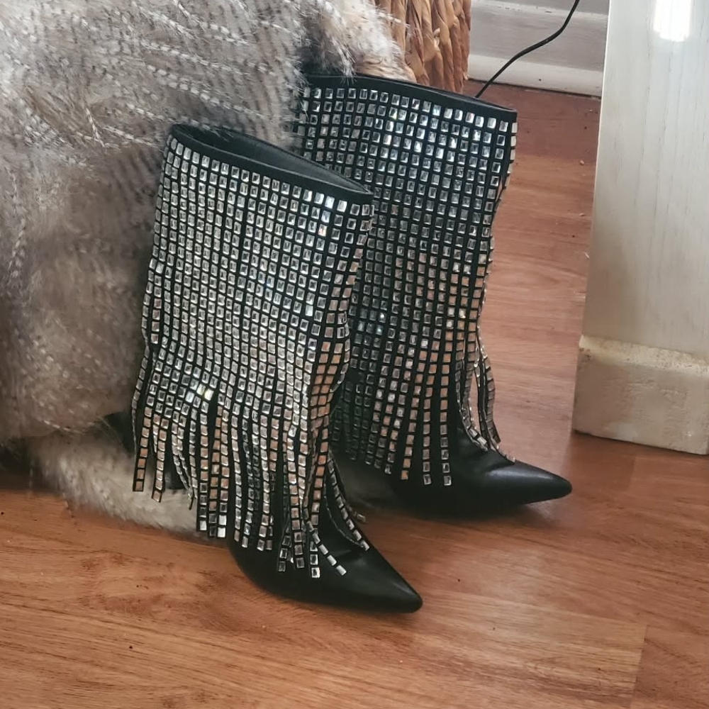Sleek Black Studded Ankle Booties.  (Brand New)